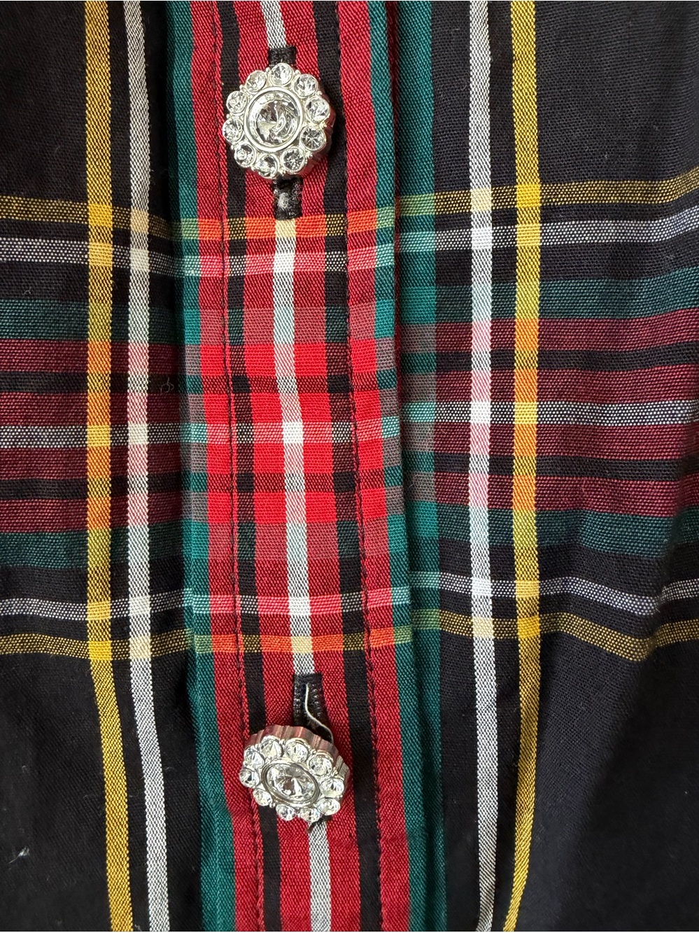 J.Crew Factory Ruffle Plaid Blouse With Rhinestone Buttons. Size small. - Picture 2 of 5